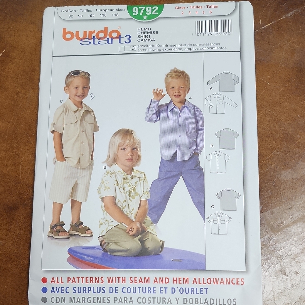 Burda Start 3 Shirt Sewing Pattern